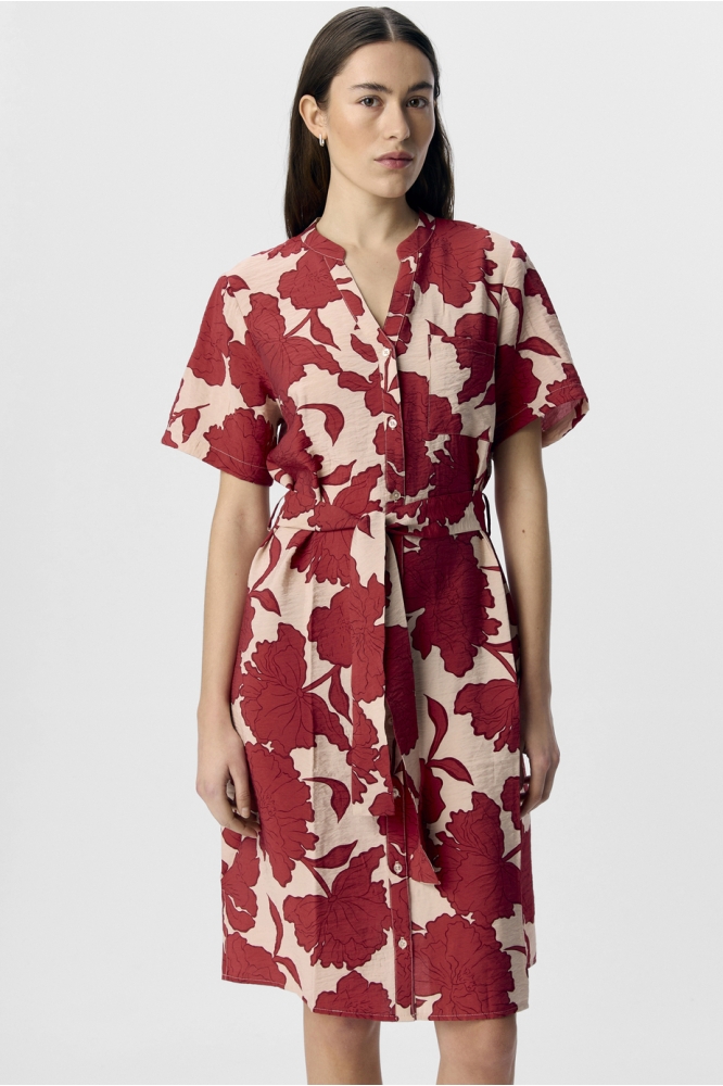 OBJJACIRA S/S SHIRT DRESS NOOS 23043488 Humus/Karanda red flower